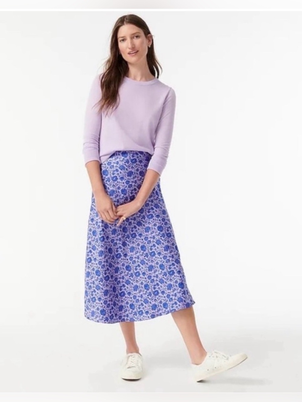J. Crew Floral Midi Skirt in Periwinkle Blue